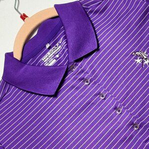 Nike Golf Performance Womens Size L Purple Dri-Fit Striped Polo Shirt Excellent‎